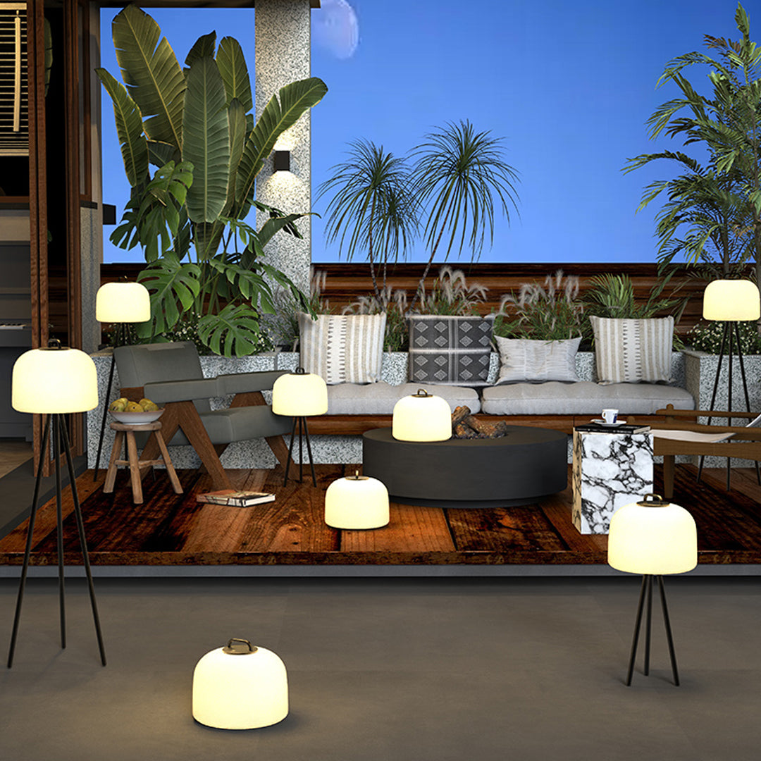 Cordless Patio Floor Lamp, White Stainless Steel Garden Light