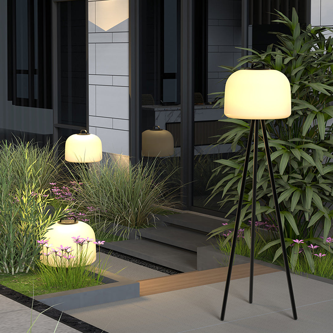 Cordless Patio Floor Lamp, White Stainless Steel Garden Light