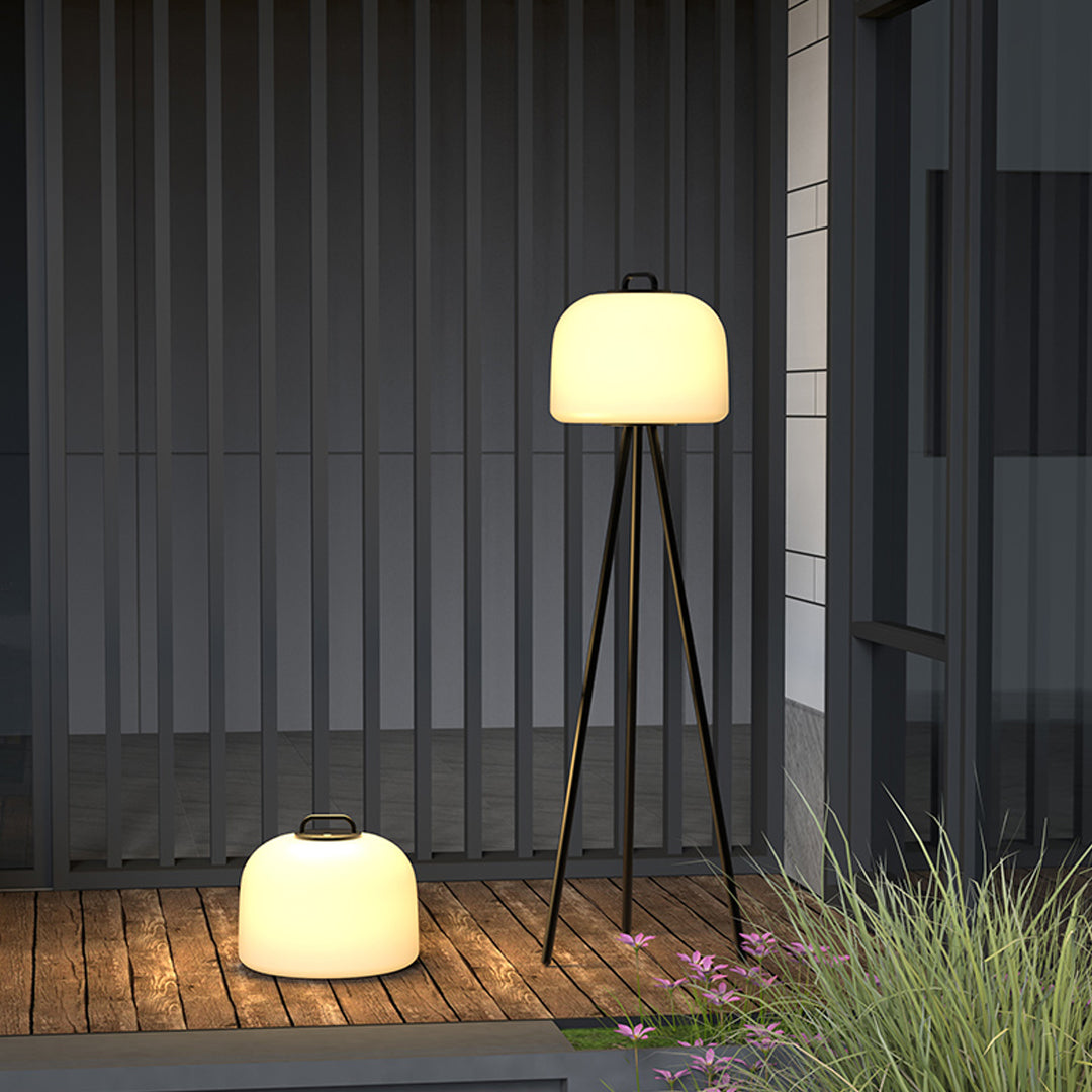 Cordless Patio Floor Lamp, White Stainless Steel Garden Light