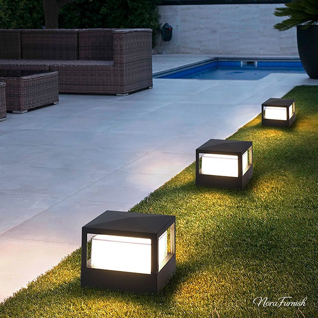 Stepped Cube Pillar Light, Black Aluminum Post Cap Light 2