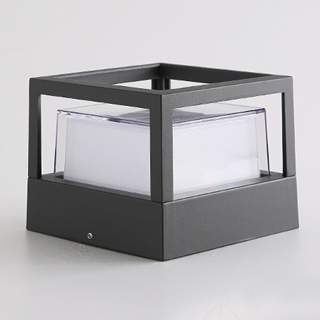 Stepped Cube Pillar Light, Black Aluminum Post Cap Light 4