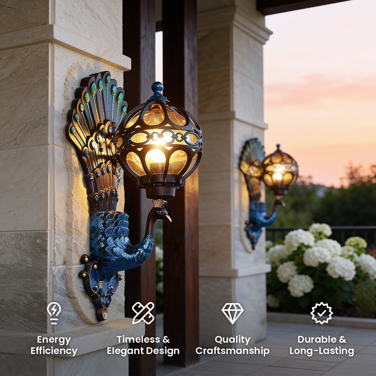 Peacock Wall Sconce: energy efficiency, timeless and elegant design, quality craftsmanship, durable and long-lasting