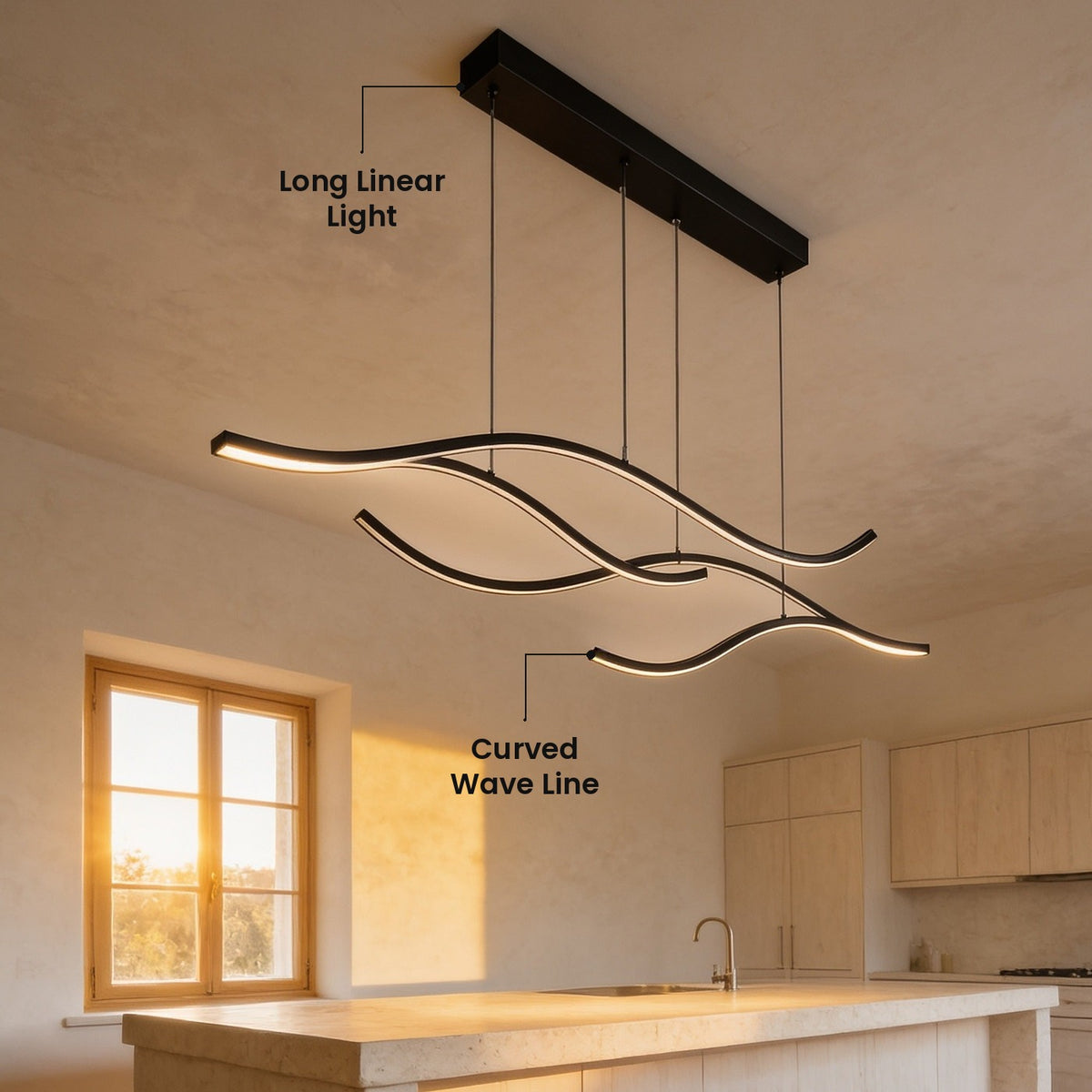Curved Wave Pendant Light: Curved Wave Line, Long Linear Light