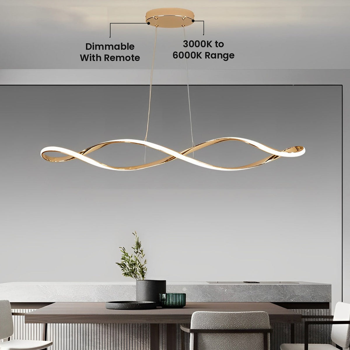 Waveform LED Linear Pendant: Dimmable With Remote, 3000K to 6000K Range