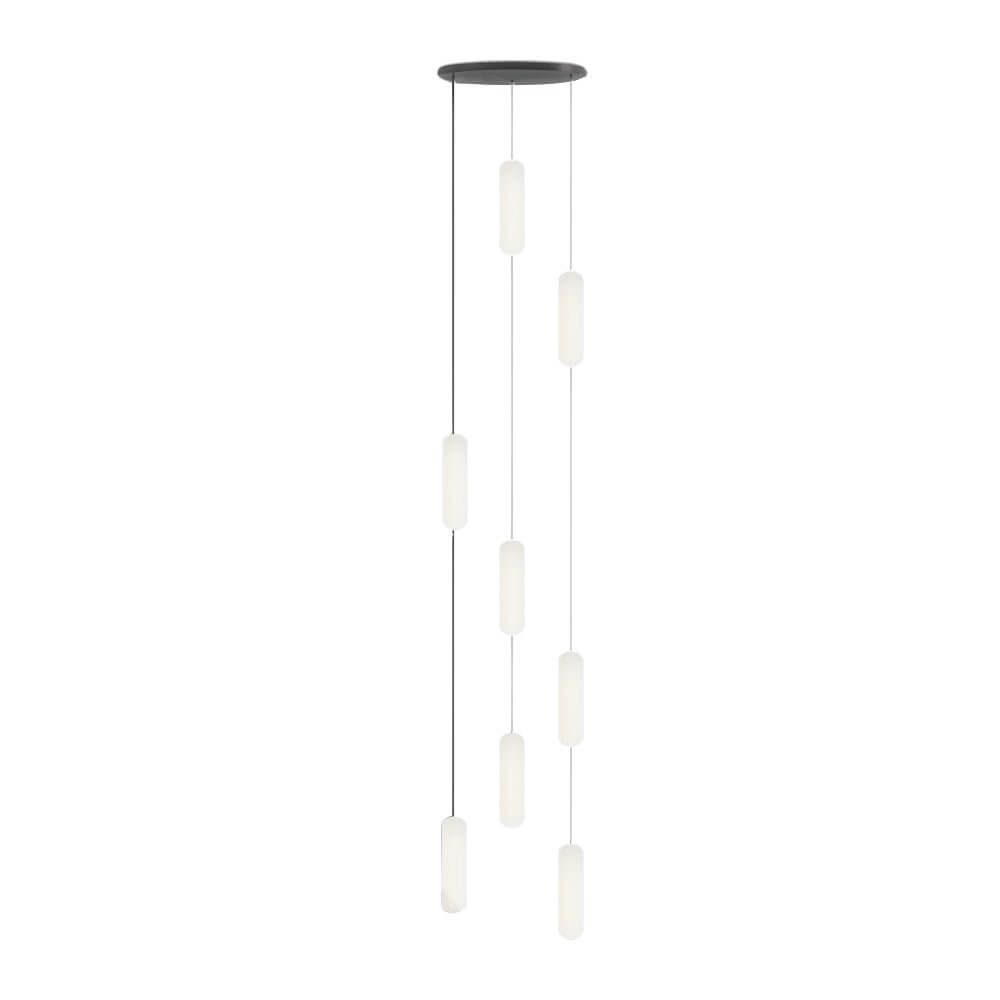 Frosted Capsule Staircase Chandelier, Black Iron LED Long Drop Light 17