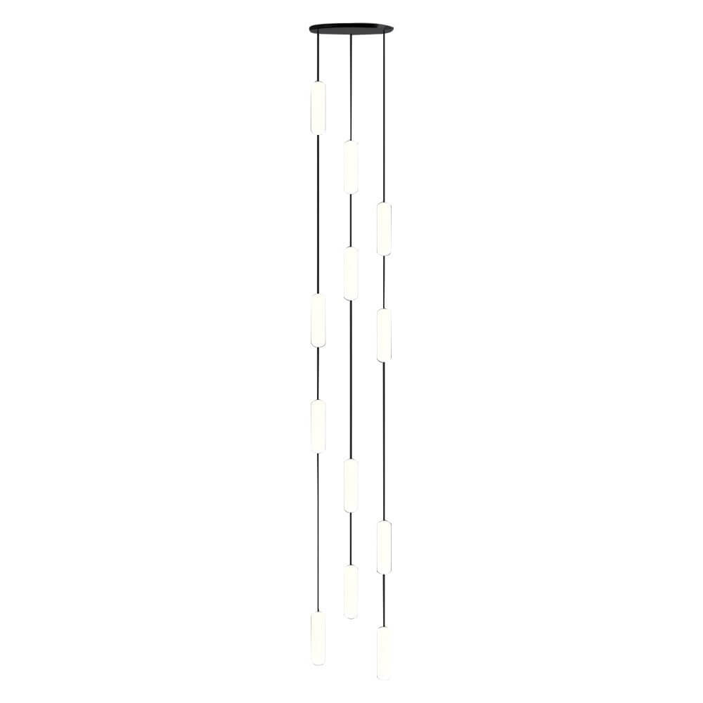 Frosted Capsule Staircase Chandelier, Black Iron LED Long Drop Light 18