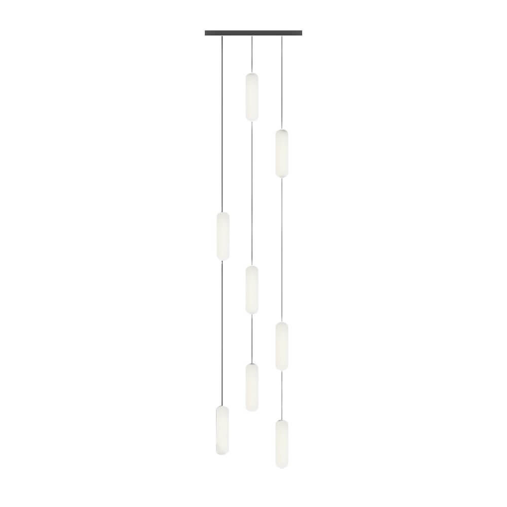 Frosted Capsule Staircase Chandelier, Black Iron LED Long Drop Light 13