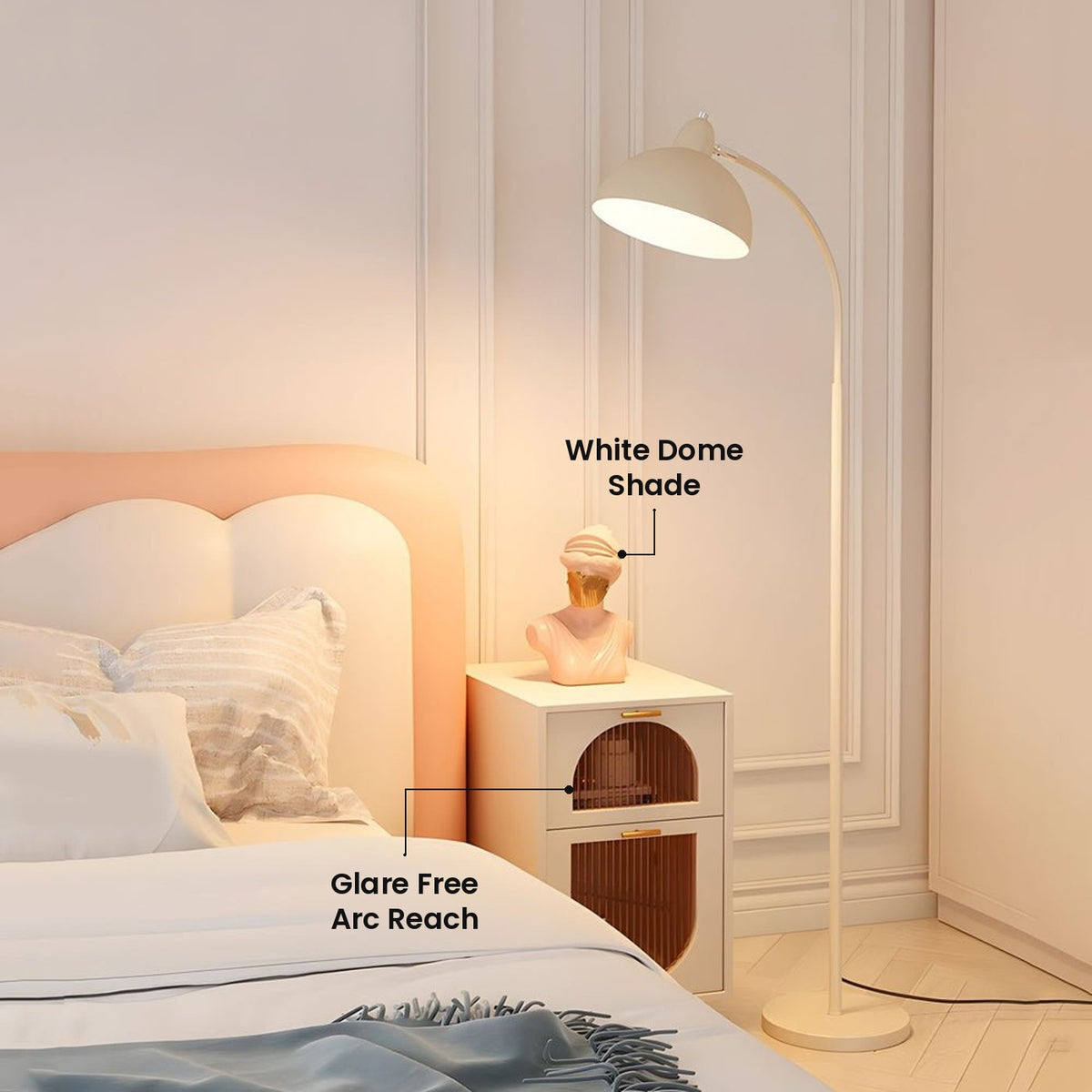 Chrome Arc Task Lamp: White Dome Shade, Glare Free Arc Reach