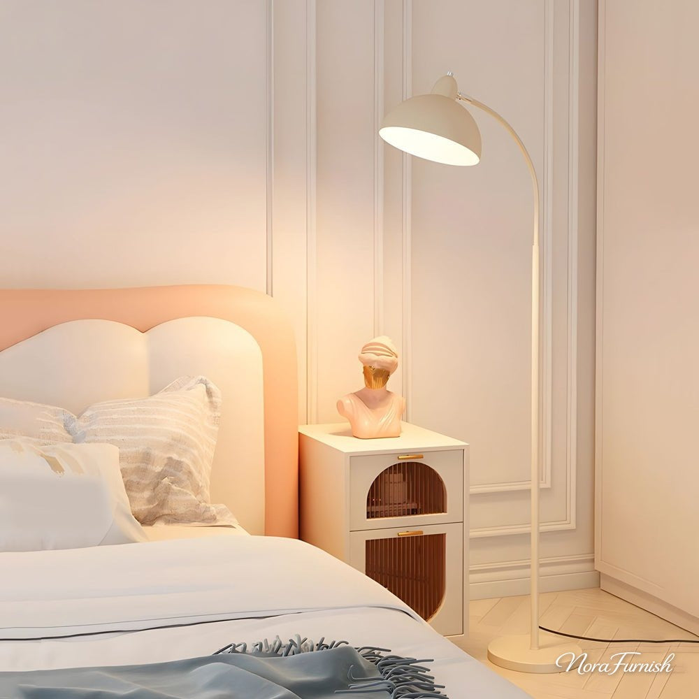 Chrome Arc Task Lamp, White Dome Shade Standing Light, view 2