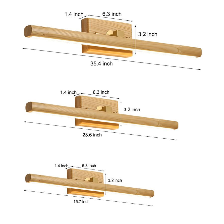 Rotating Wood Vanity Light, Oak or Walnut LED Bath Bar