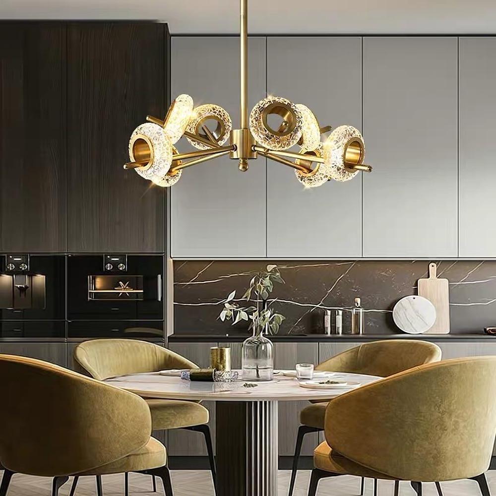Brass Halo Crystal Chandelier, Gold Sputnik Ceiling Light 6