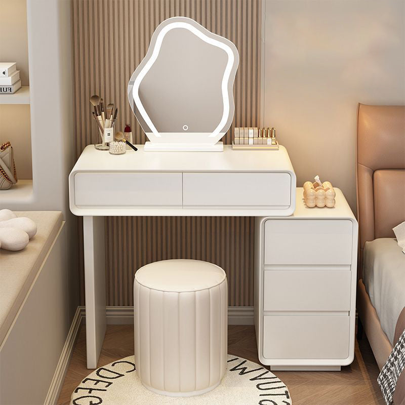 Modern Minimalist Rectangular Cat's Paw Leather Solid Wood Makeup Vanity 5-Drawer For Bedroom