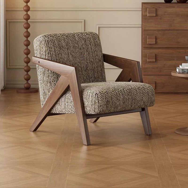 French Cotton-Linen Fabric Solid Wood Accent Chair Backrest
