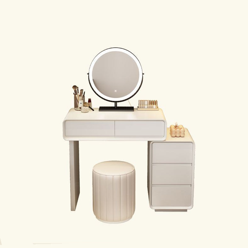 Modern Minimalist Rectangular Cat's Paw Leather Solid Wood Makeup Vanity 5-Drawer For Bedroom