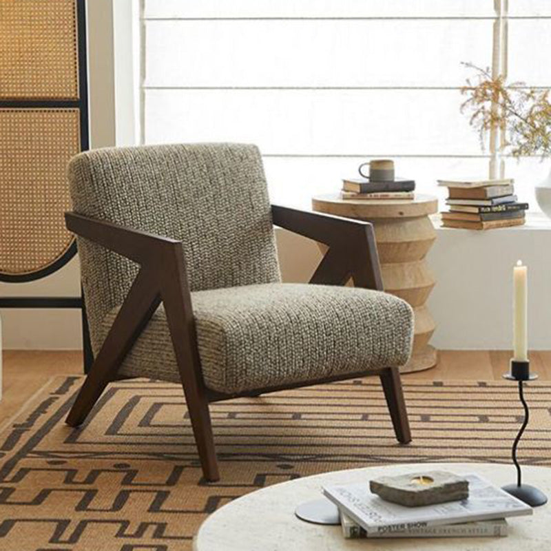 French Cotton-Linen Fabric Solid Wood Accent Chair Backrest
