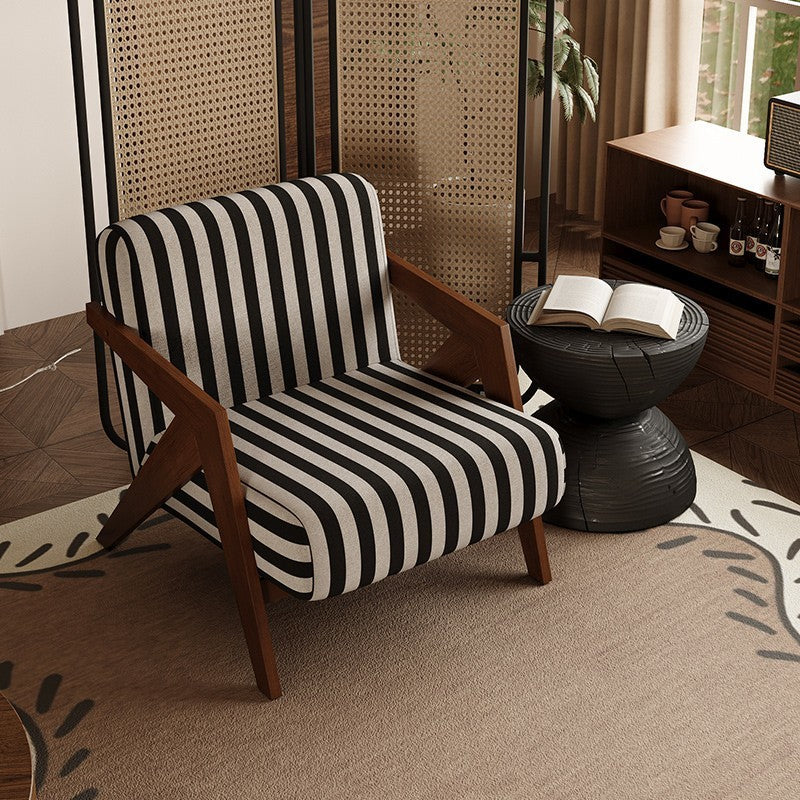 French Cotton-Linen Fabric Solid Wood Accent Chair Backrest