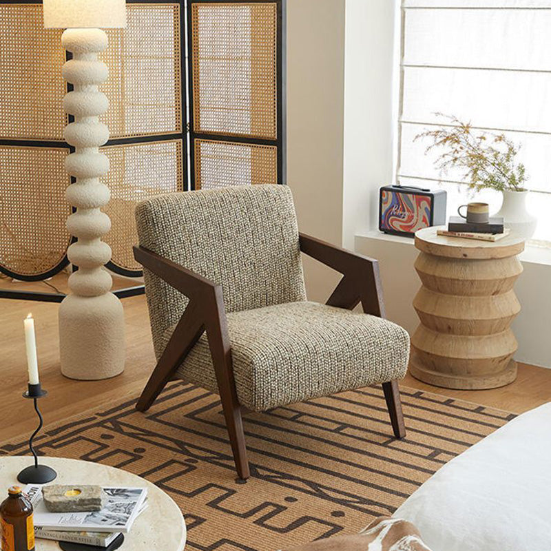 French Cotton-Linen Fabric Solid Wood Accent Chair Backrest