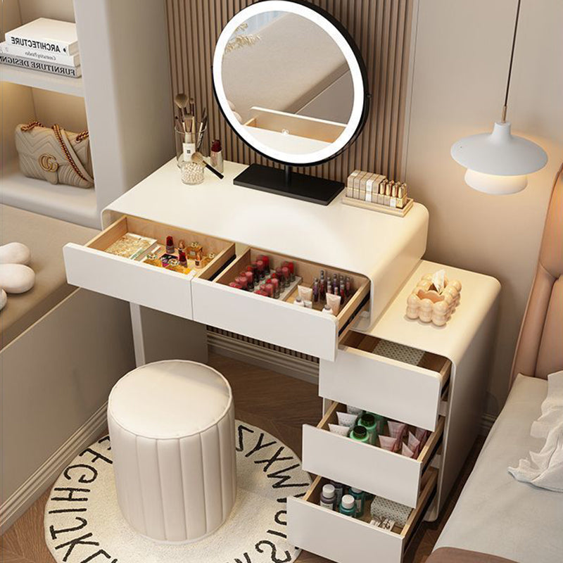 Modern Minimalist Rectangular Cat's Paw Leather Solid Wood Makeup Vanity 5-Drawer For Bedroom