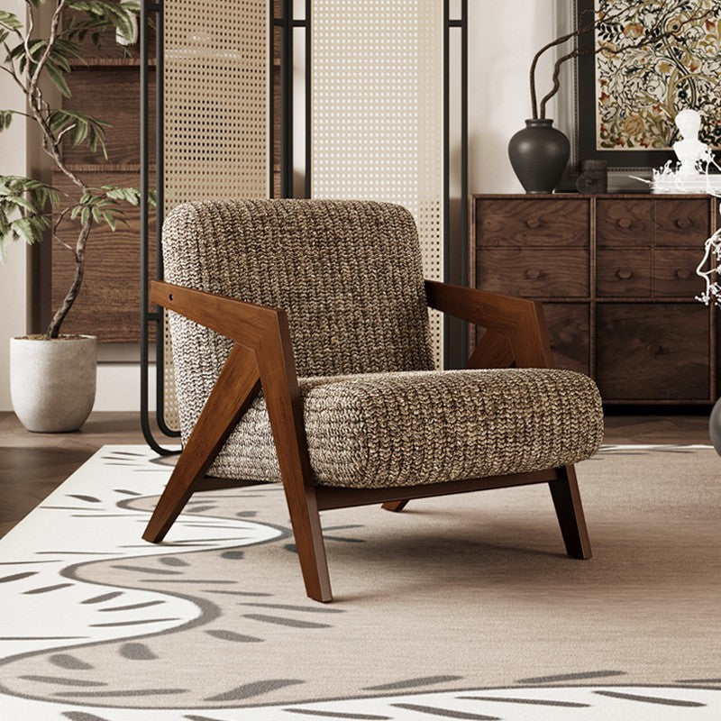 French Cotton-Linen Fabric Solid Wood Accent Chair Backrest