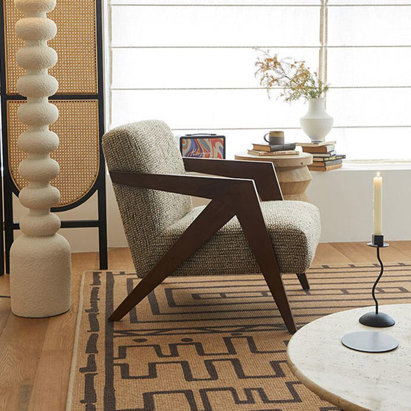 French Cotton-Linen Fabric Solid Wood Accent Chair Backrest
