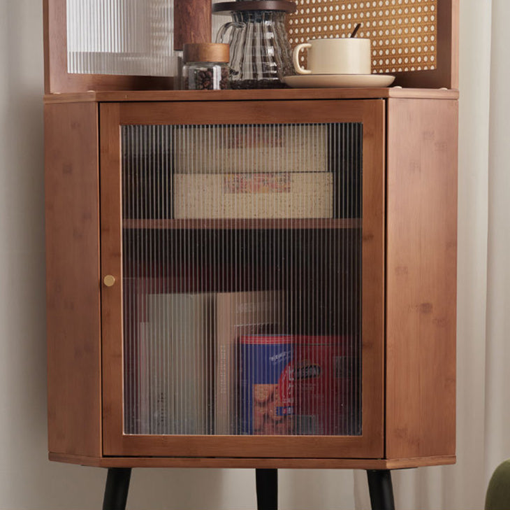 Traditional Vintage Nan Bamboo Medium Density Fiberboard PE Rattan Acrylic Hardware Bookshelf 1-Cabinet & 3-Tier For Living Room
