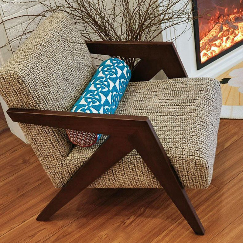 French Cotton-Linen Fabric Solid Wood Accent Chair Backrest