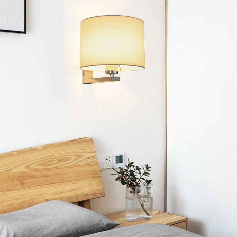 Chinese Retro Electroplated Iron Cylindrical Fabric Shade 1-Light Wall Sconce Lamp