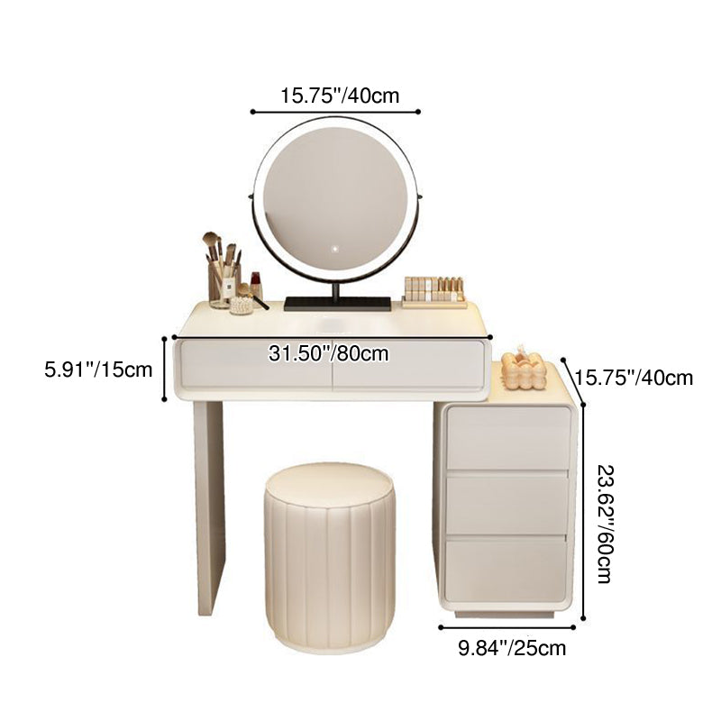 Modern Minimalist Rectangular Cat's Paw Leather Solid Wood Makeup Vanity 5-Drawer For Bedroom