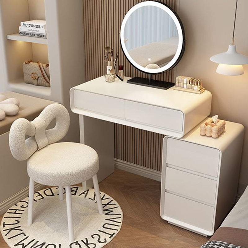 Modern Minimalist Rectangular Cat's Paw Leather Solid Wood Makeup Vanity 5-Drawer For Bedroom