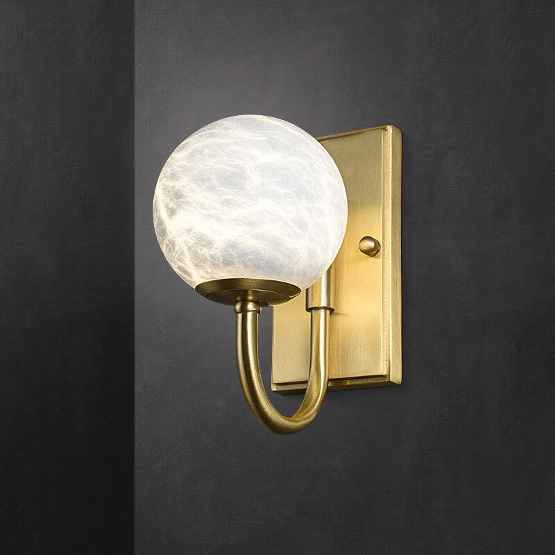 Chinese Light Luxury Full Copper Marble Spherical Shade 1-Light Wall Sconce Lamp