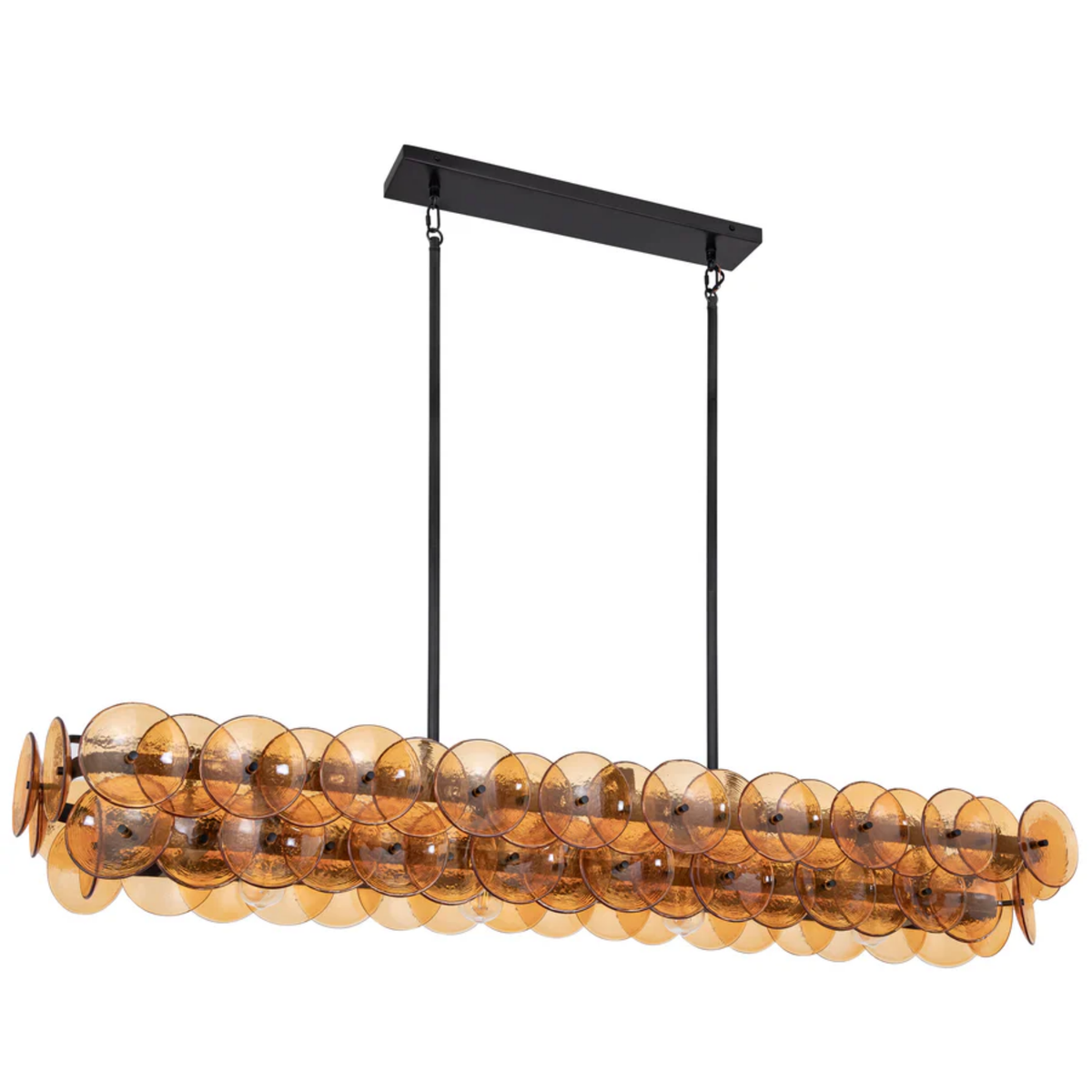 Amber Glass Disc Linear Chandelier, 12 Light Statement