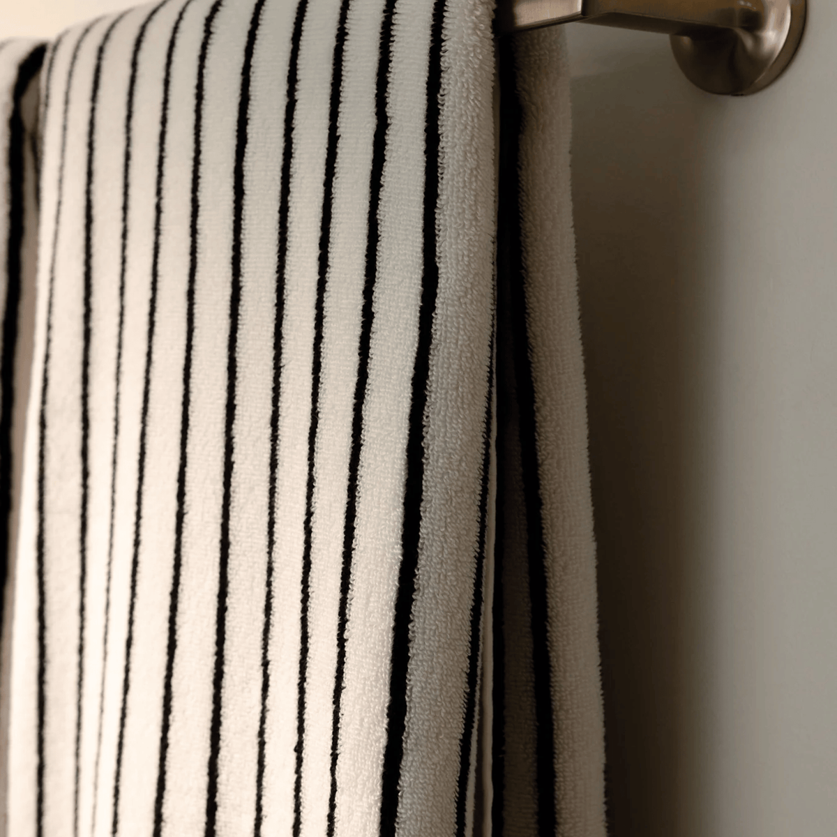 Retro Striped Cotton Towel in Black and White, Yarn Dyed