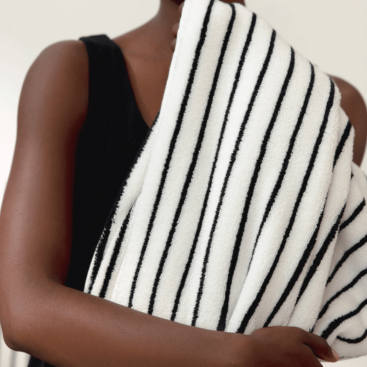 Retro Striped Cotton Towel in Black and White, Yarn Dyed