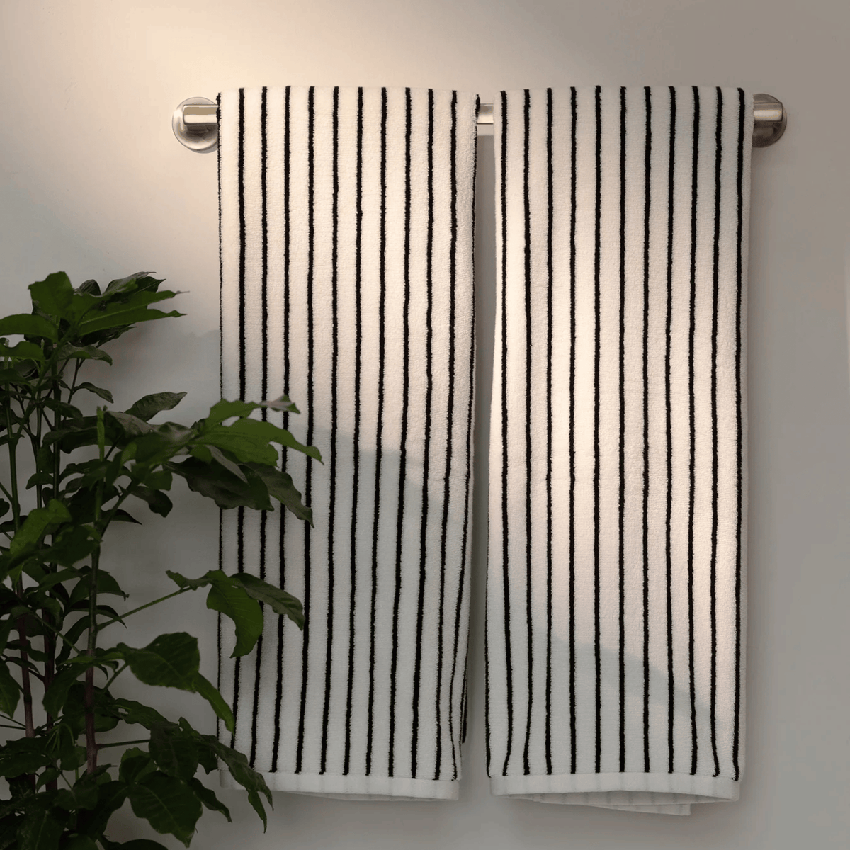 Retro Striped Cotton Towel in Black and White, Yarn Dyed