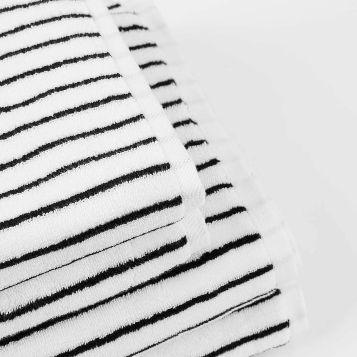 Retro Striped Cotton Towel in Black and White, Yarn Dyed
