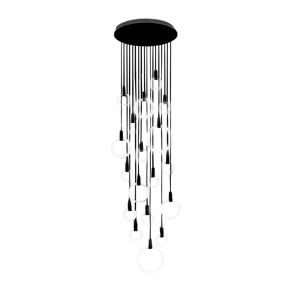 Floating Halo Rings Staircase Chandelier, Iron and Acrylic Light 16