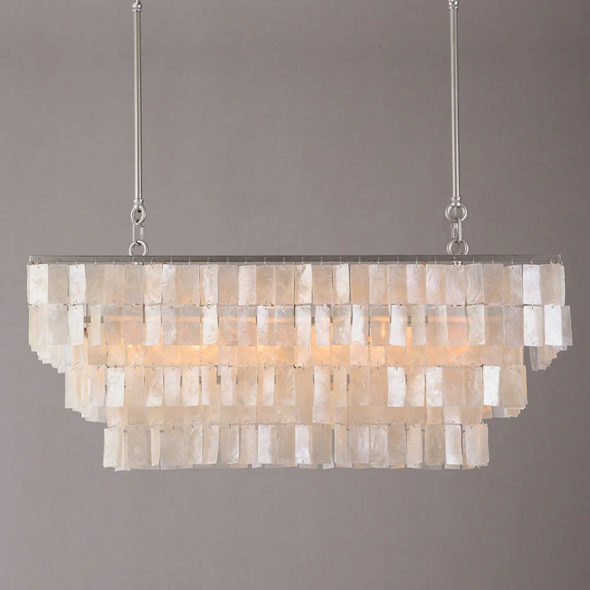 Natural Shell Linear Chandelier, Layered Coastal Island