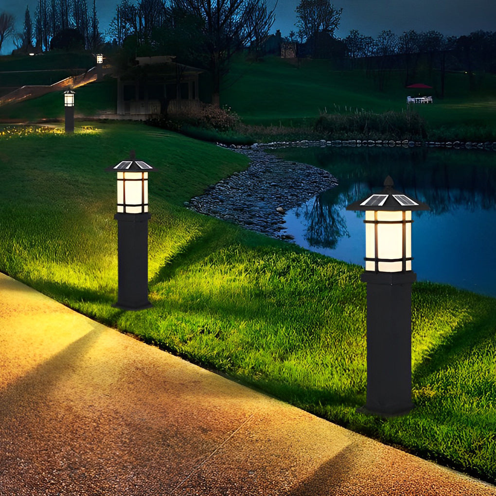 Pagoda Top Solar Bollard Light, Tiered Aluminum Garden Light, view 9