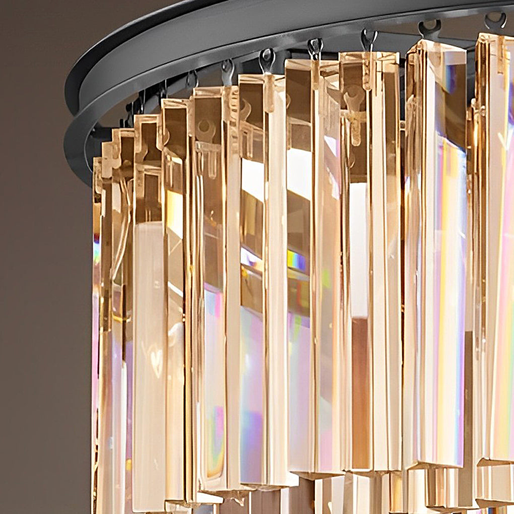 Prism Rod K9 Crystal Ring Chandelier, Black Metal Ceiling Light 7