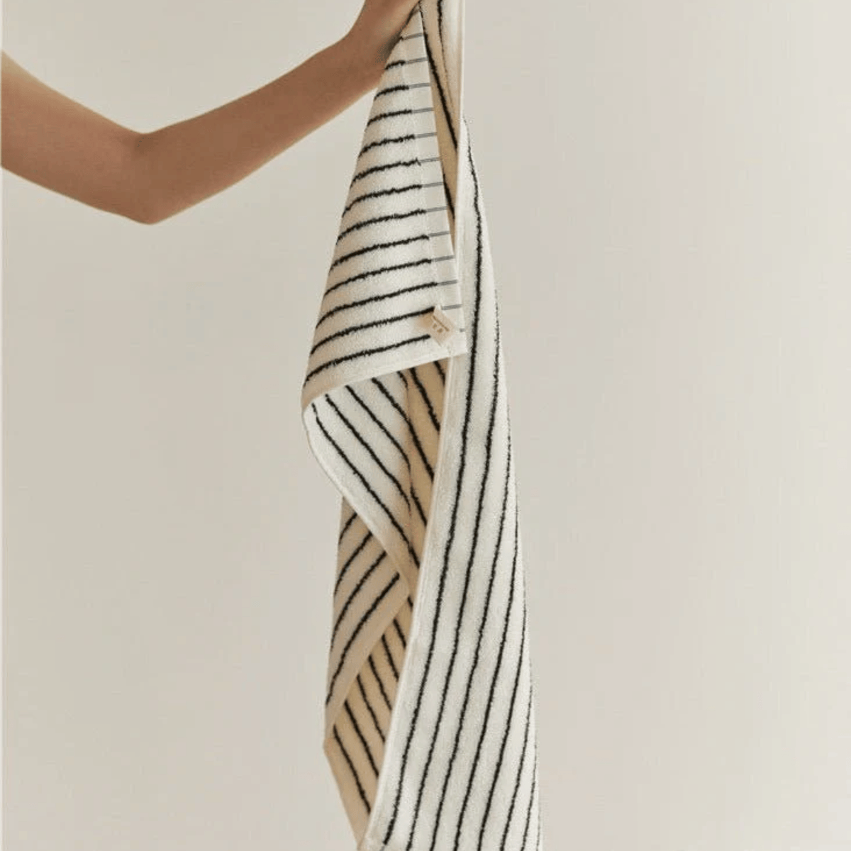 Retro Striped Cotton Towel in Black and White, Yarn Dyed