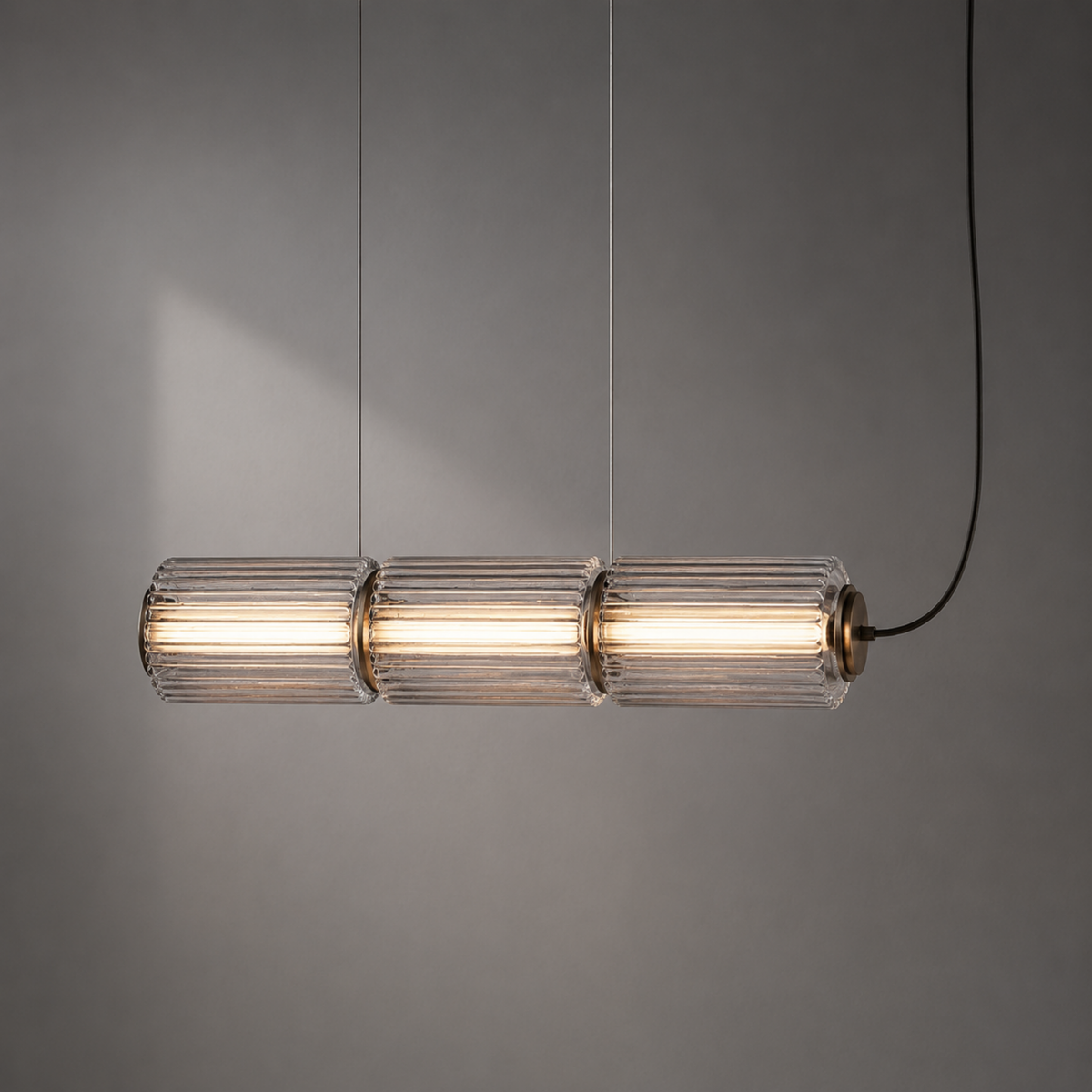 Fluted Glass Linear Pendant Light, Italian Style Island