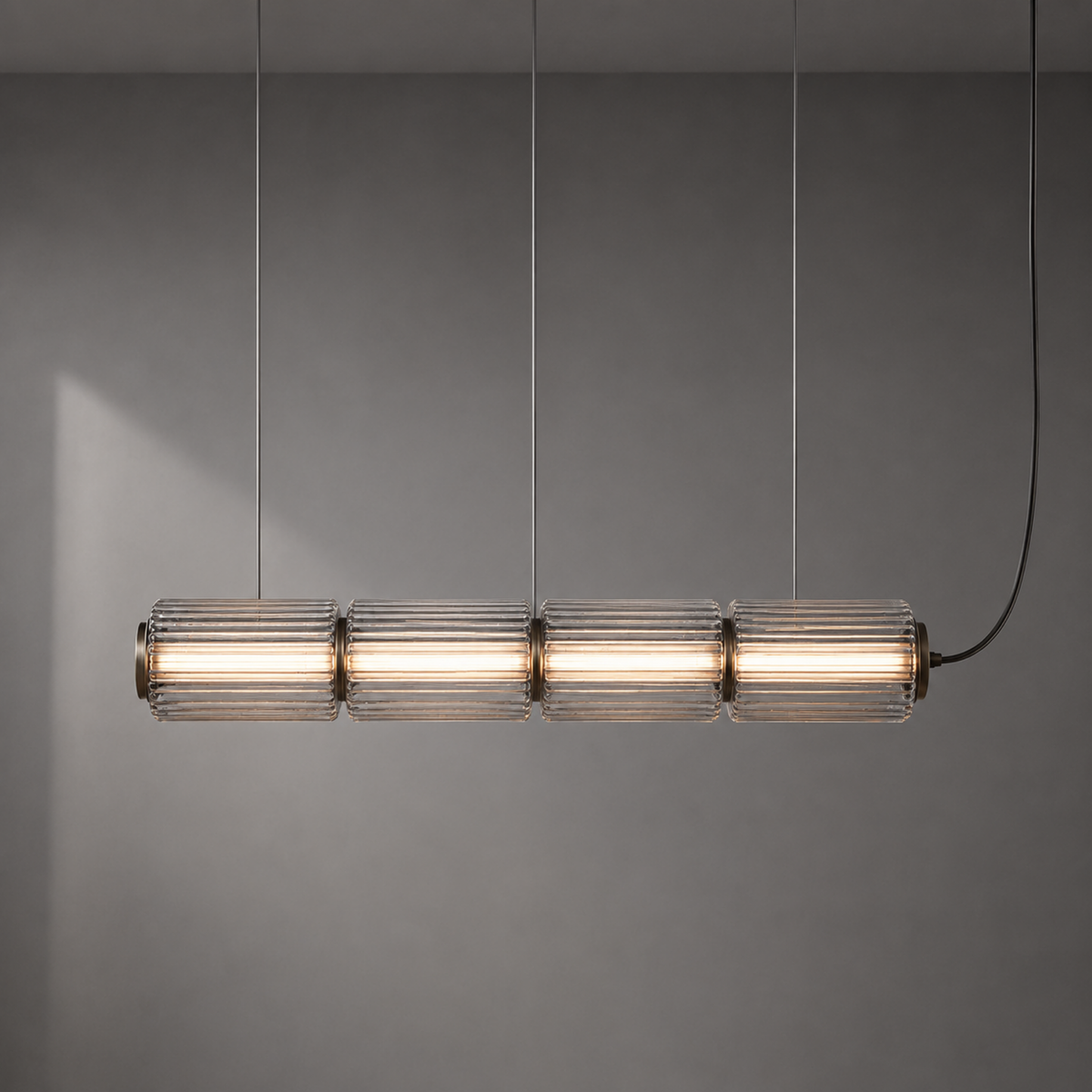 Fluted Glass Linear Pendant Light, Italian Style Island