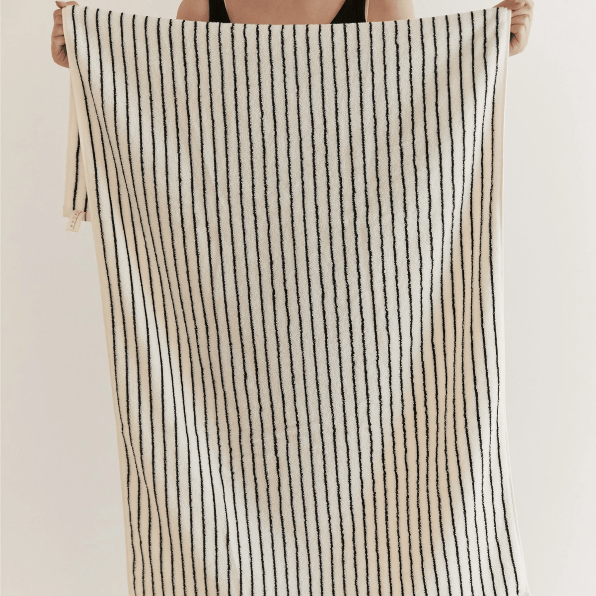 Retro Striped Cotton Towel in Black and White, Yarn Dyed