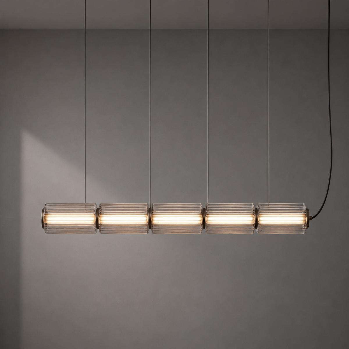 Fluted Glass Linear Pendant Light, Italian Style Island