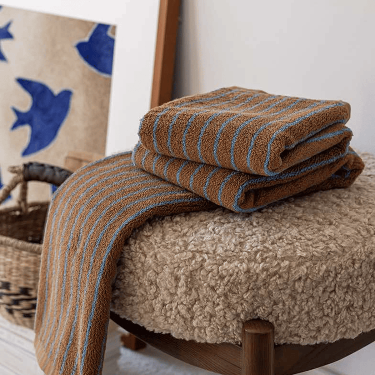 Retro Striped Cotton Towel in Rust and Turquoise