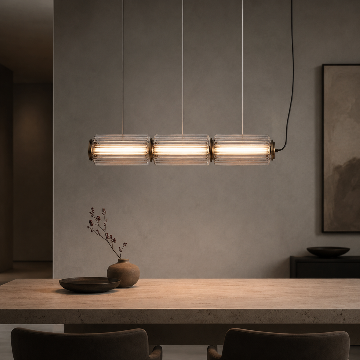 Fluted Glass Linear Pendant Light, Italian Style Island
