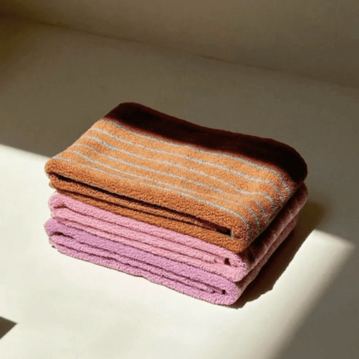 Retro Striped Cotton Towel in Rust and Turquoise