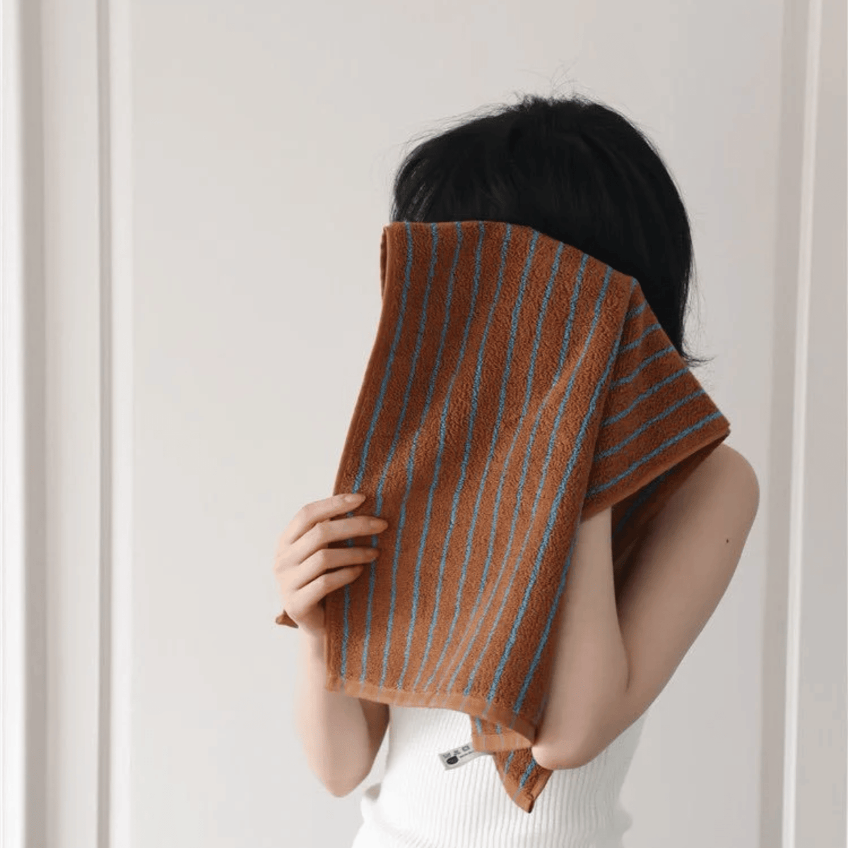 Retro Striped Cotton Towel in Rust and Turquoise