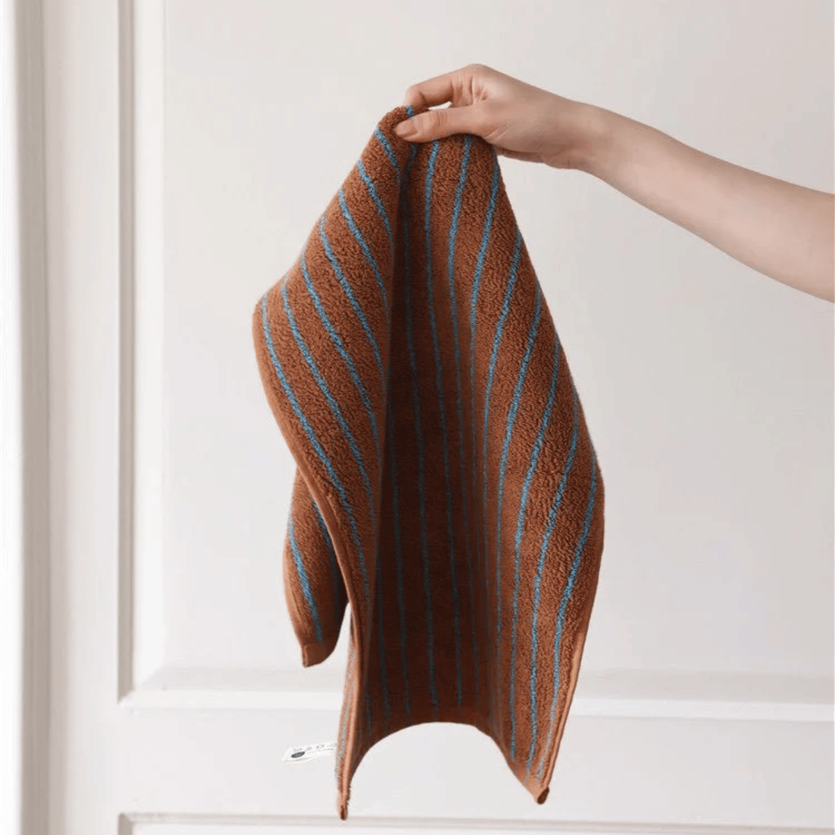 Retro Striped Cotton Towel in Rust and Turquoise