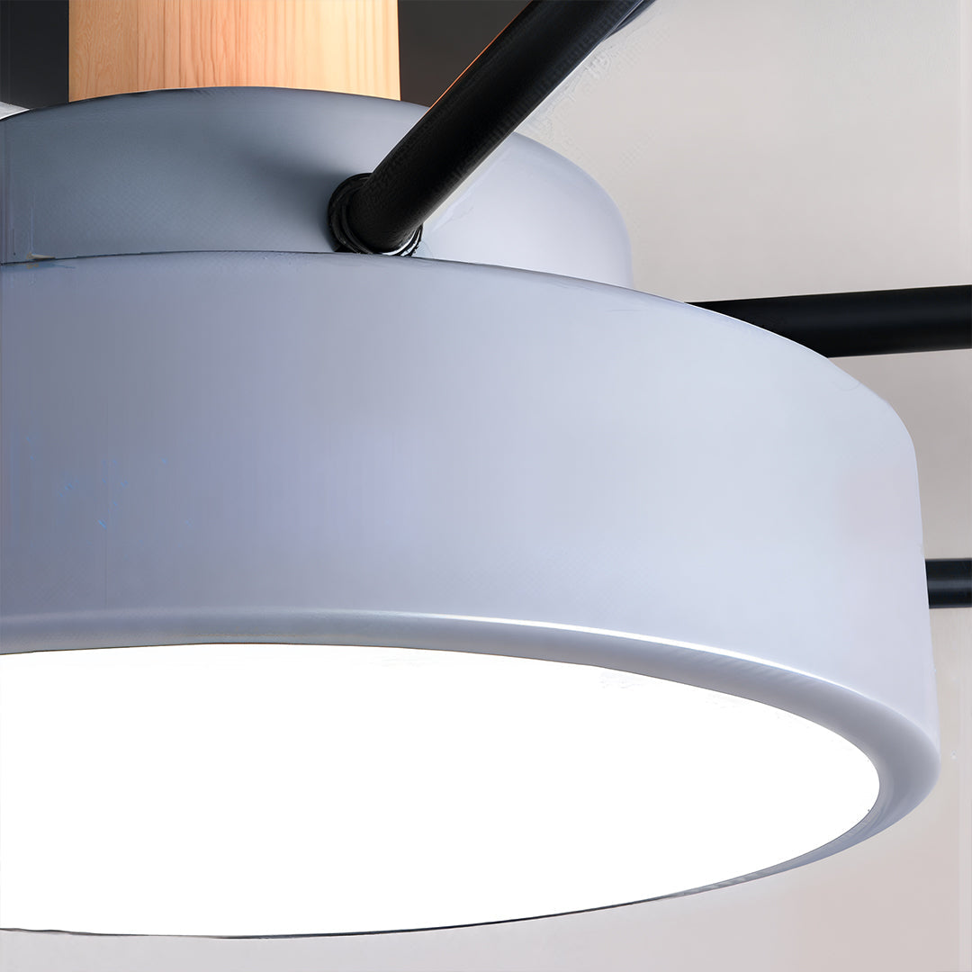 Orbit Disc Semi Flush Chandelier, Wood Accent Metal Ceiling Light 14